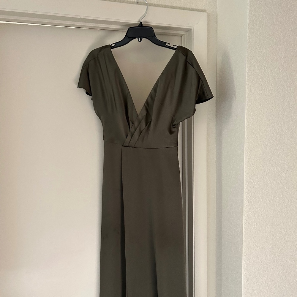 Jenny Yoo Olive Green V-Neck Flutter Sleeve Wedding Dress